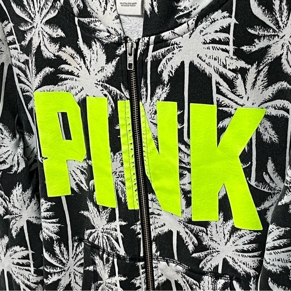 PINK by Victoria’s Secret Black white palm tree print full zip hoodie jacket - Picture 2 of 6
